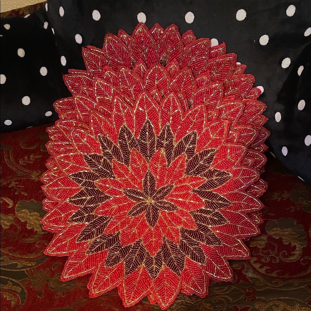 6 Nicole Miller Red and Gold Leaf Placemat